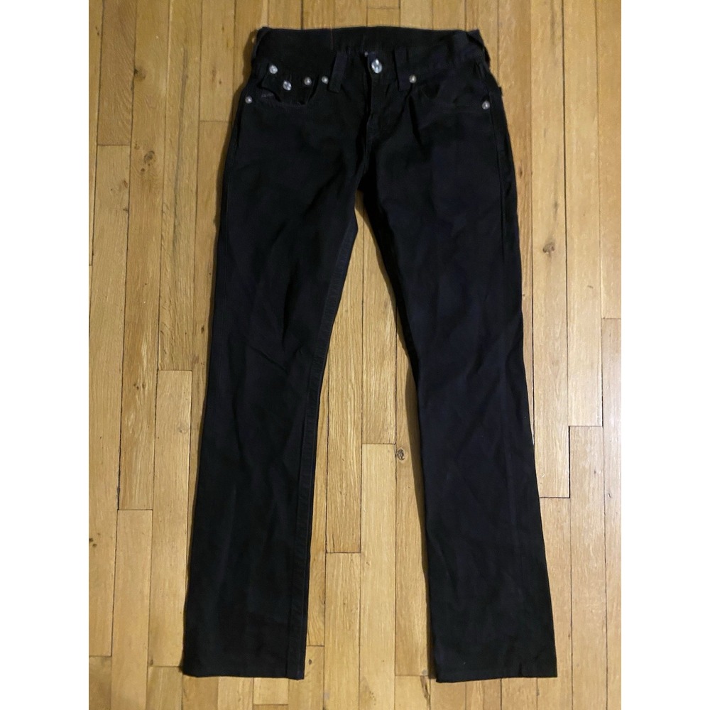True Religion Jeans Mens 28X33 Black Wash Straight W Flap Pockets Button Denim